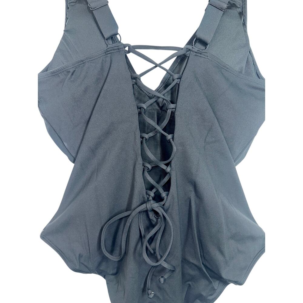 NEW TA3 Plungey Black Lace Up Sculpting Corset One Piece Swimsuit Sz 3X Reg/Long - Picture 8 of 15
